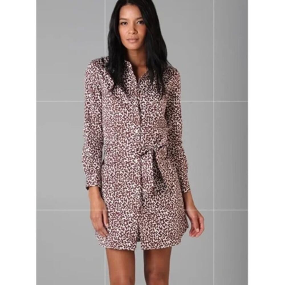 DIANE VON FURSTENBERG Laney Shirt Dress 4 Cotton Pockets Animal Print Snaps